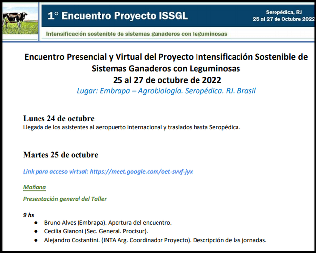 Encuentro Presencial y Virtual del Proyecto Intensificación Sostenible de Sistemas Ganaderos con Leguminosas