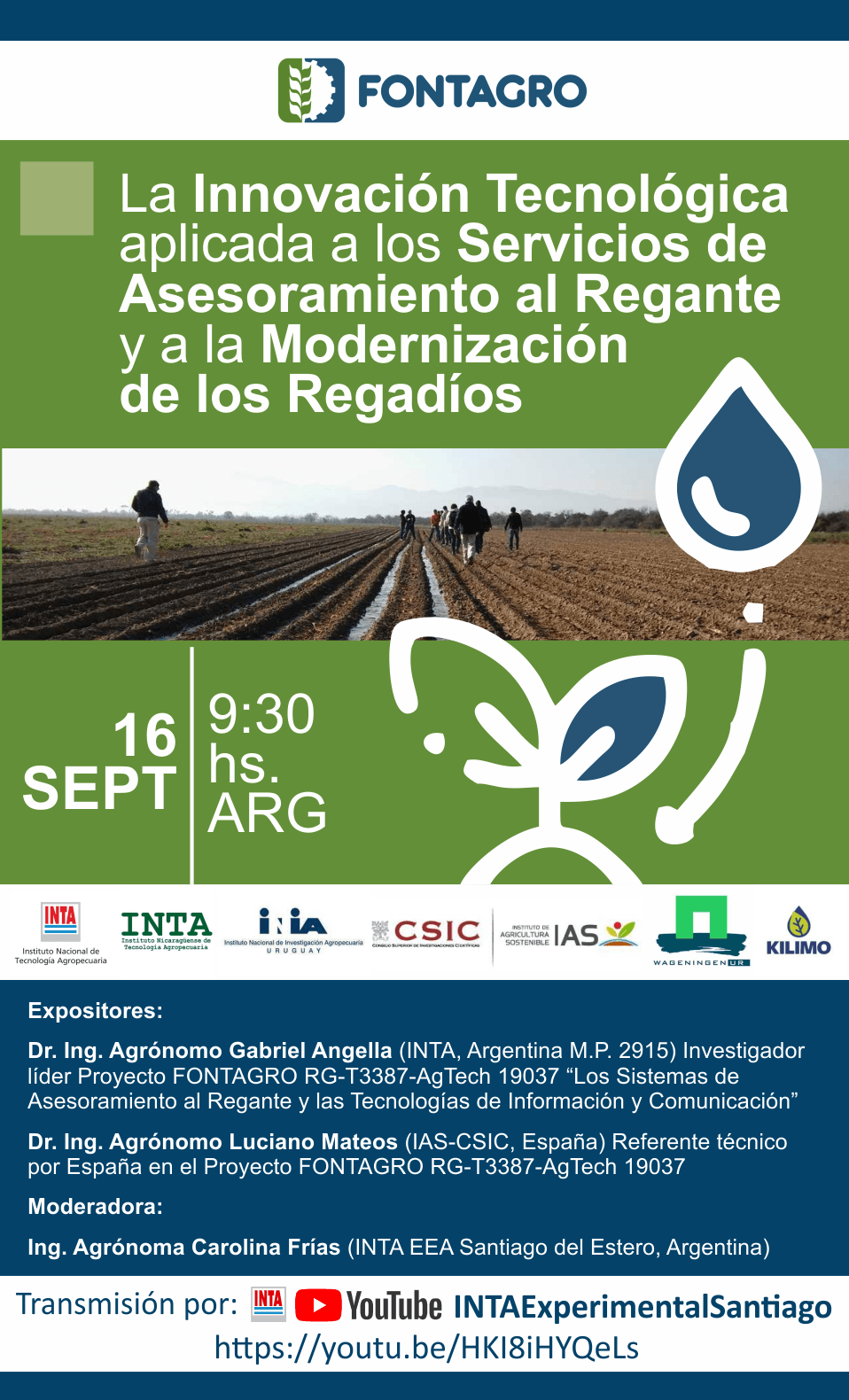 Webinar: Technological innovation applied to irrigation advisory services and the irrigation modernization.