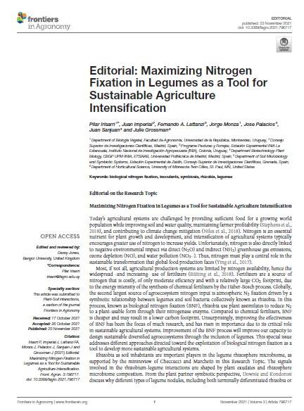 Nuevo paper publicado: Maximizing Nitrogen Fixation in Legumes as a Tool for Sustainable Agriculture Intensification
